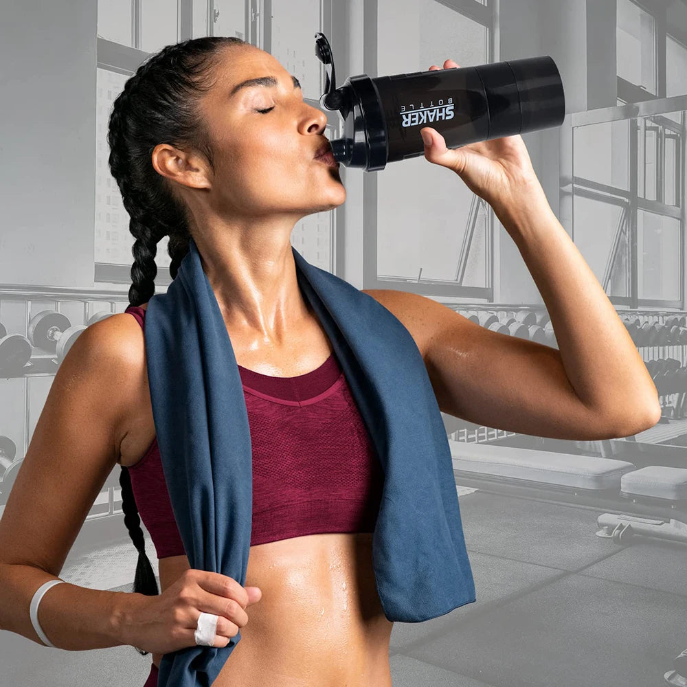 3-Layer Protein Shaker Bottle – Leakproof Mixing Cup with Powder Storage for Gym & Fitness