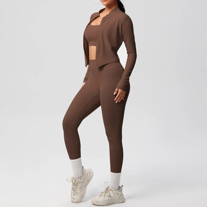 3-Piece SculptFit Yoga Set – Sports Bra, Zip Jacket & Leggings
