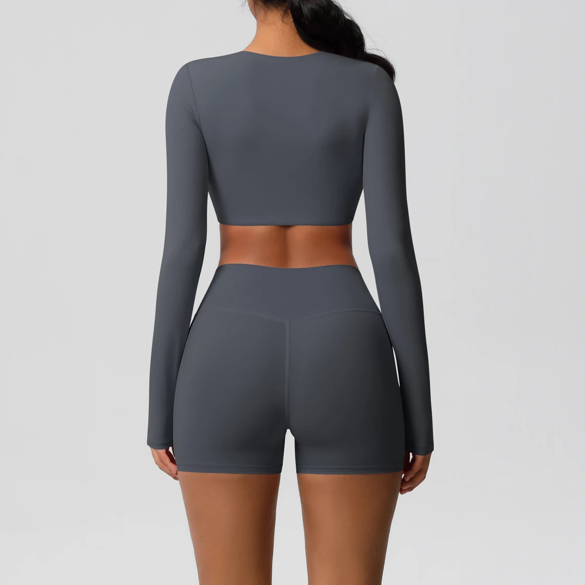 Women's 2-Piece Long Sleeve Yoga Set – High-Waisted Leggings & Crop Top Workout Outfit