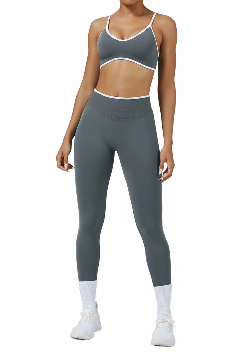 Women’s Color Block Yoga Set – Sports Bra & High-Waisted Shorts
