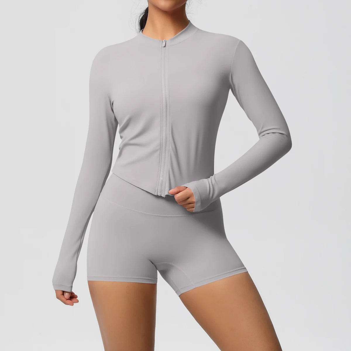 Women’s Zipper Jacket and Scrunch Shorts Workout Set