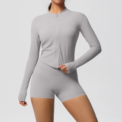 Women’s Zipper Jacket and Scrunch Shorts Workout Set