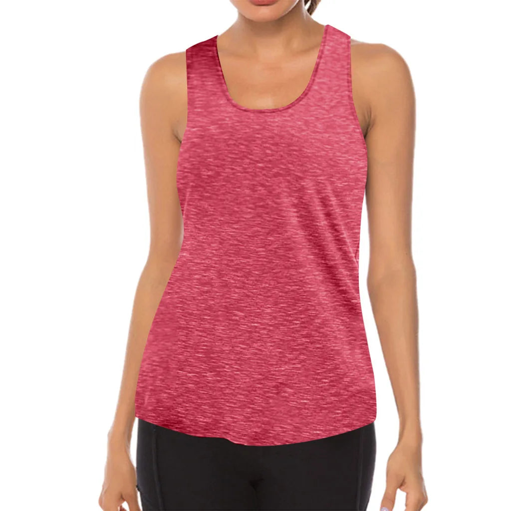 Person wearing a pink tank top on a white background