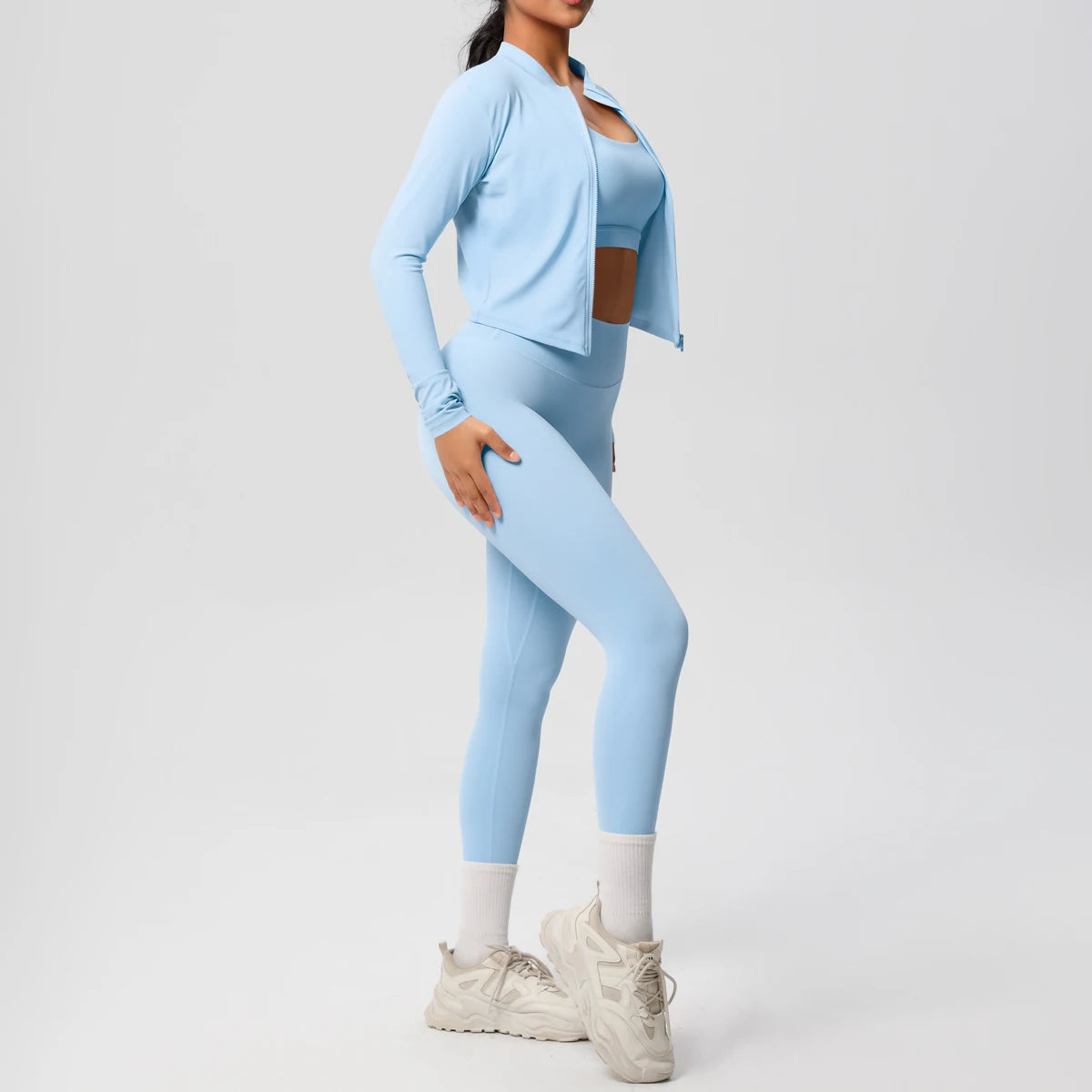 3-Piece SculptFit Yoga Set – Sports Bra, Zip Jacket & Leggings
