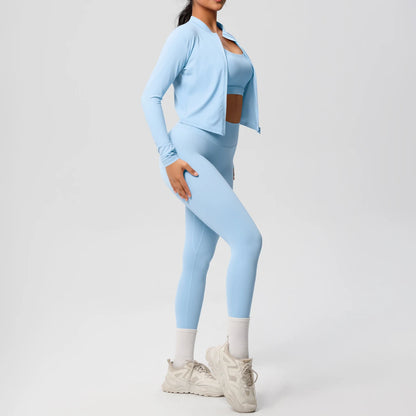 3-Piece SculptFit Yoga Set – Sports Bra, Zip Jacket & Leggings