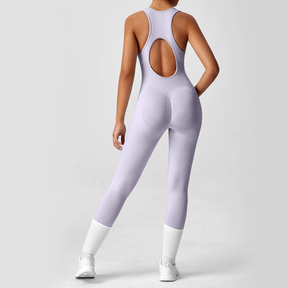 Seamless Peach Lift V-Back Yoga Jumpsuit – Tummy Control & Booty Sculpting Fit