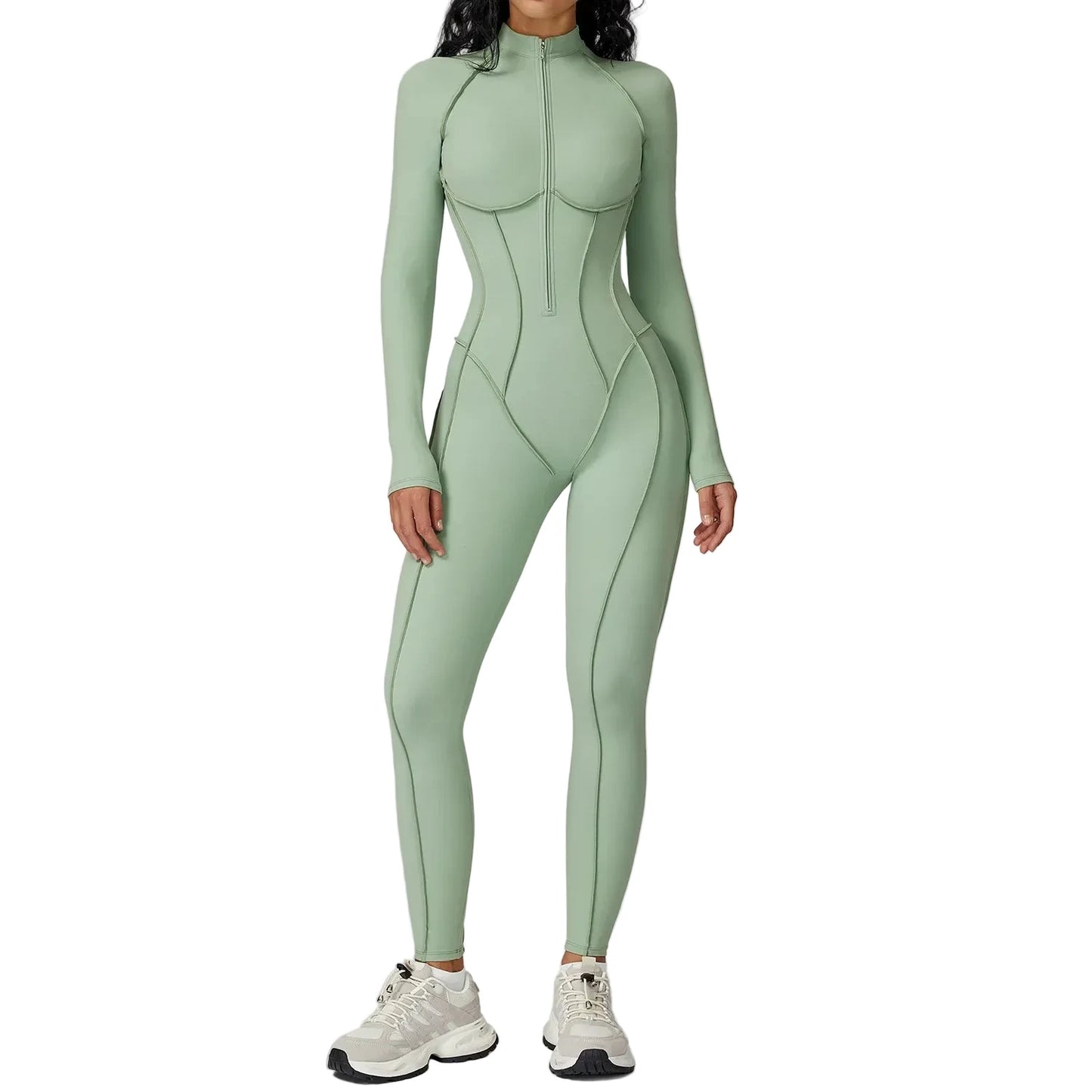 FlexSculpt Zip-Up Yoga Bodysuit – Long Sleeve Compression Jumpsuit
