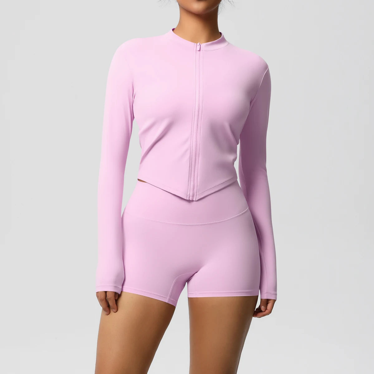 Women’s Zipper Jacket and Scrunch Shorts Workout Set