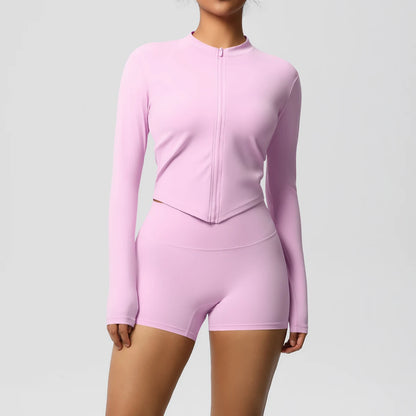 Women’s Zipper Jacket and Scrunch Shorts Workout Set