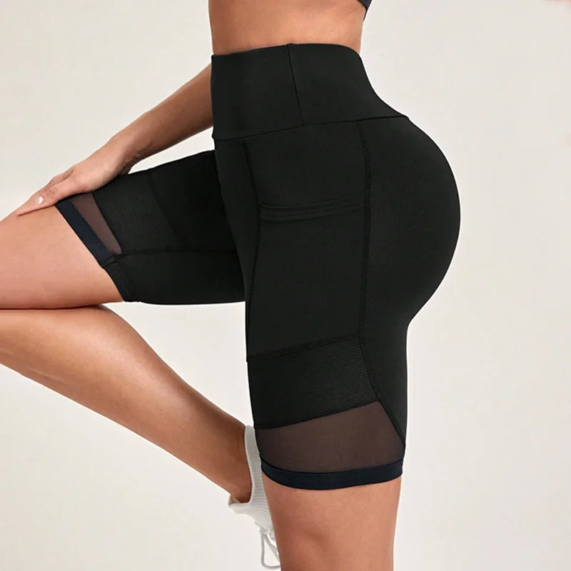 High-Waist Mesh Workout Shorts with Pockets