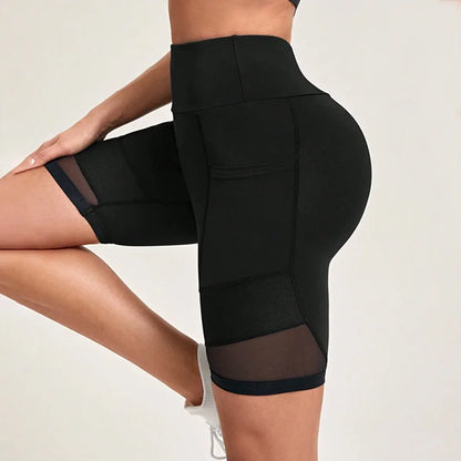 High-Waist Mesh Workout Shorts with Pockets