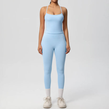 Women's 2-Piece Fitness Set – Halter Top & Tummy Control Bottoms
