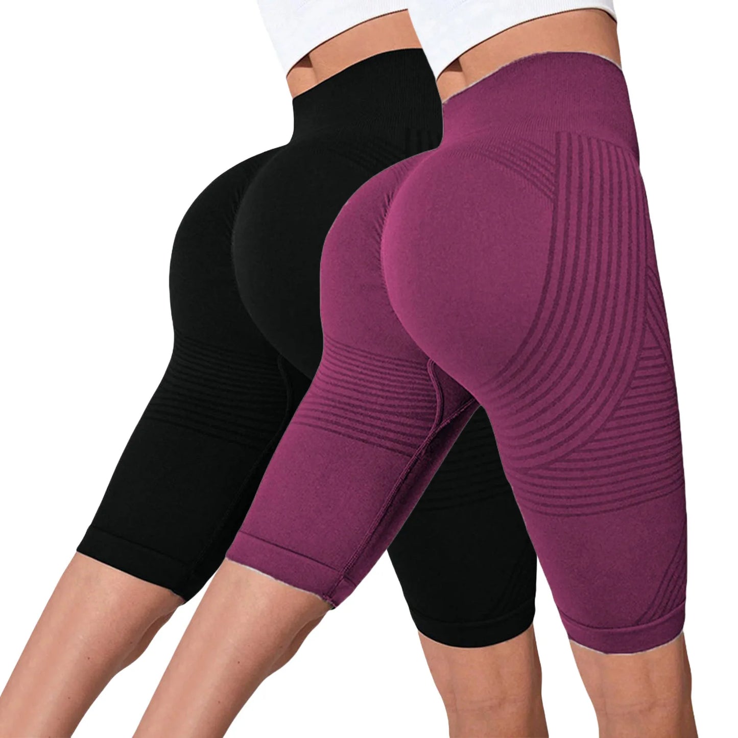 2-Pack Women's High-Waisted Seamless Workout Shorts – Tummy Support Yoga & Fitness Shorts