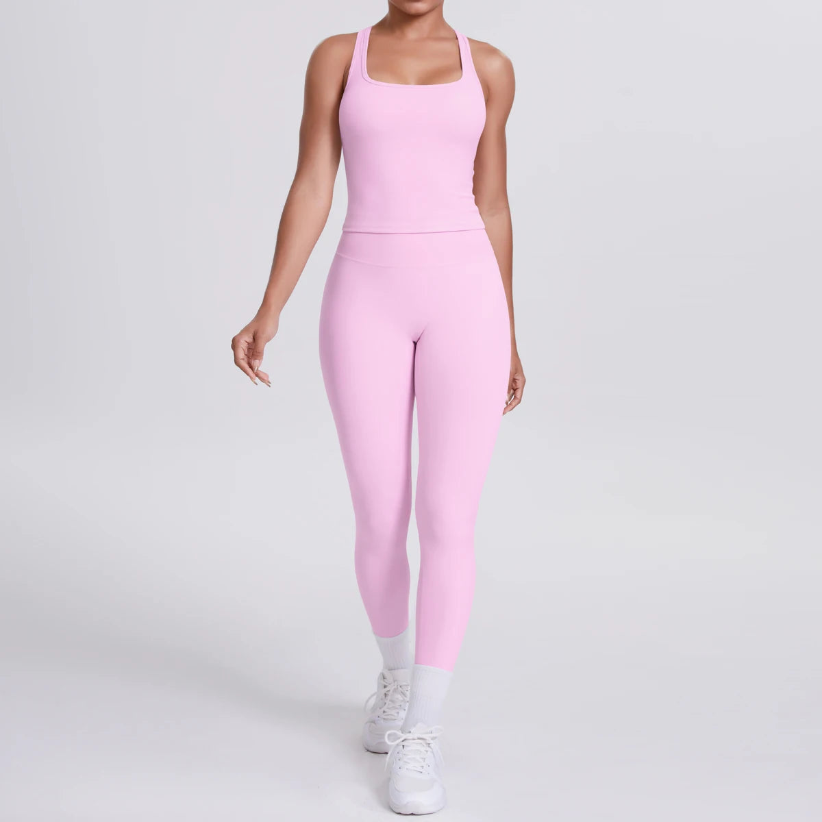Women's Tummy Control Workout Set – Crossover Back Sports Bra & Leggings