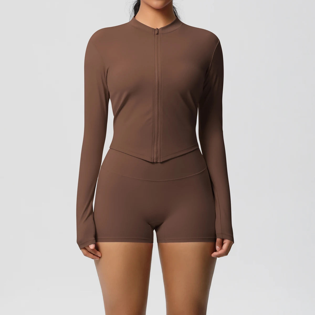 Women’s Zipper Jacket and Scrunch Shorts Workout Set