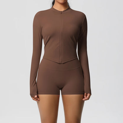 Women’s Zipper Jacket and Scrunch Shorts Workout Set