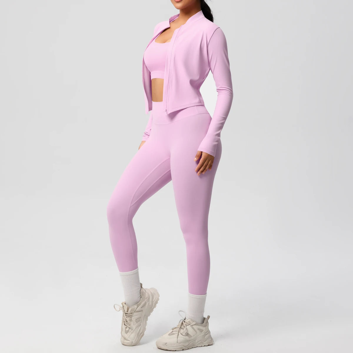3-Piece SculptFit Yoga Set – Sports Bra, Zip Jacket & Leggings
