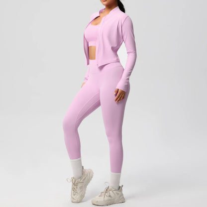 3-Piece SculptFit Yoga Set – Sports Bra, Zip Jacket & Leggings