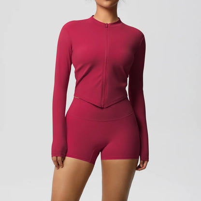 Women’s Zipper Jacket and Scrunch Shorts Workout Set