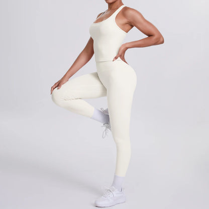 Women's Tummy Control Workout Set – Crossover Back Sports Bra & Leggings