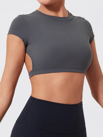 Women's Quick-Dry Backless Workout Crop Top – Breathable Fitness & Yoga Activewear