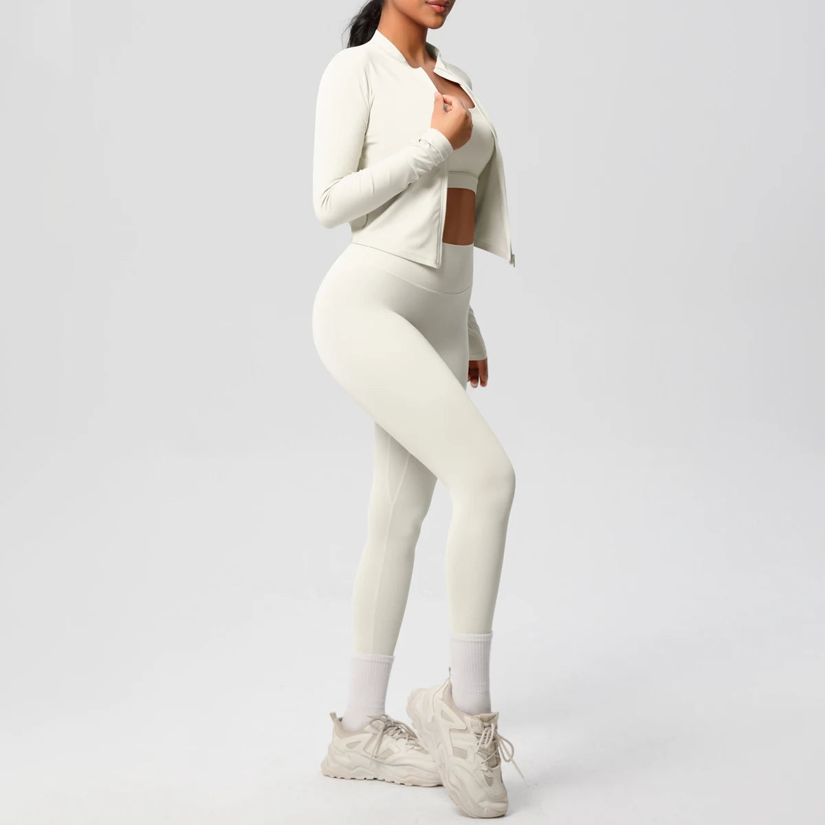 3-Piece SculptFit Yoga Set – Sports Bra, Zip Jacket & Leggings