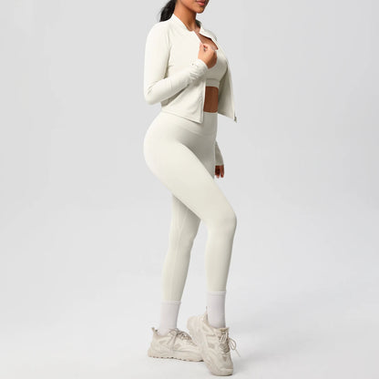 3-Piece SculptFit Yoga Set – Sports Bra, Zip Jacket & Leggings