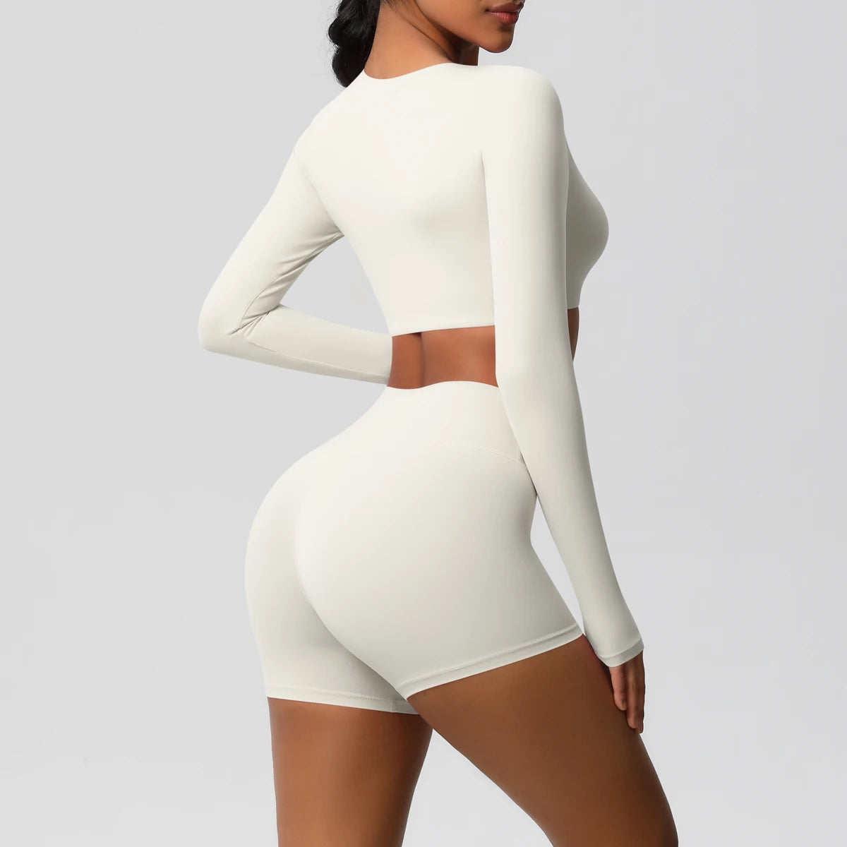 Women's 2-Piece Long Sleeve Yoga Set – High-Waisted Leggings & Crop Top Workout Outfit
