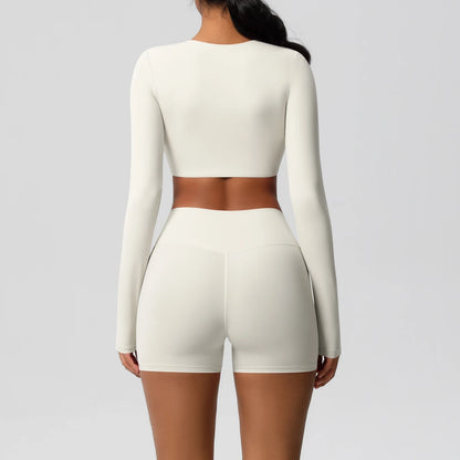 Women's 2-Piece Long Sleeve Yoga Set – High-Waisted Leggings & Crop Top Workout Outfit