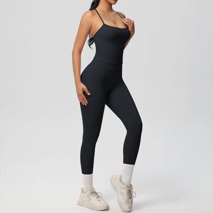 Women's 2-Piece Fitness Set – Halter Top & Tummy Control Bottoms