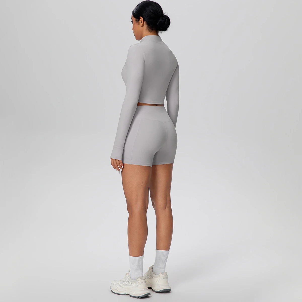 Women's Quick-Dry Running & Yoga Set – Zip-Up Jacket & Pocket Workout Shorts (2-Piece Activewear Set)