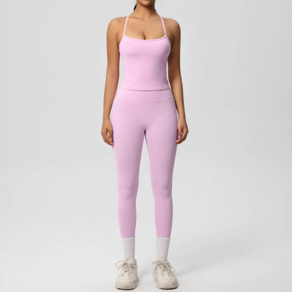Women's 2-Piece Fitness Set – Halter Top & Tummy Control Bottoms