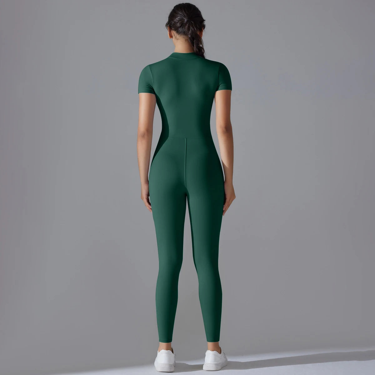 Zip-Up Short Sleeve Fitness Jumpsuit
