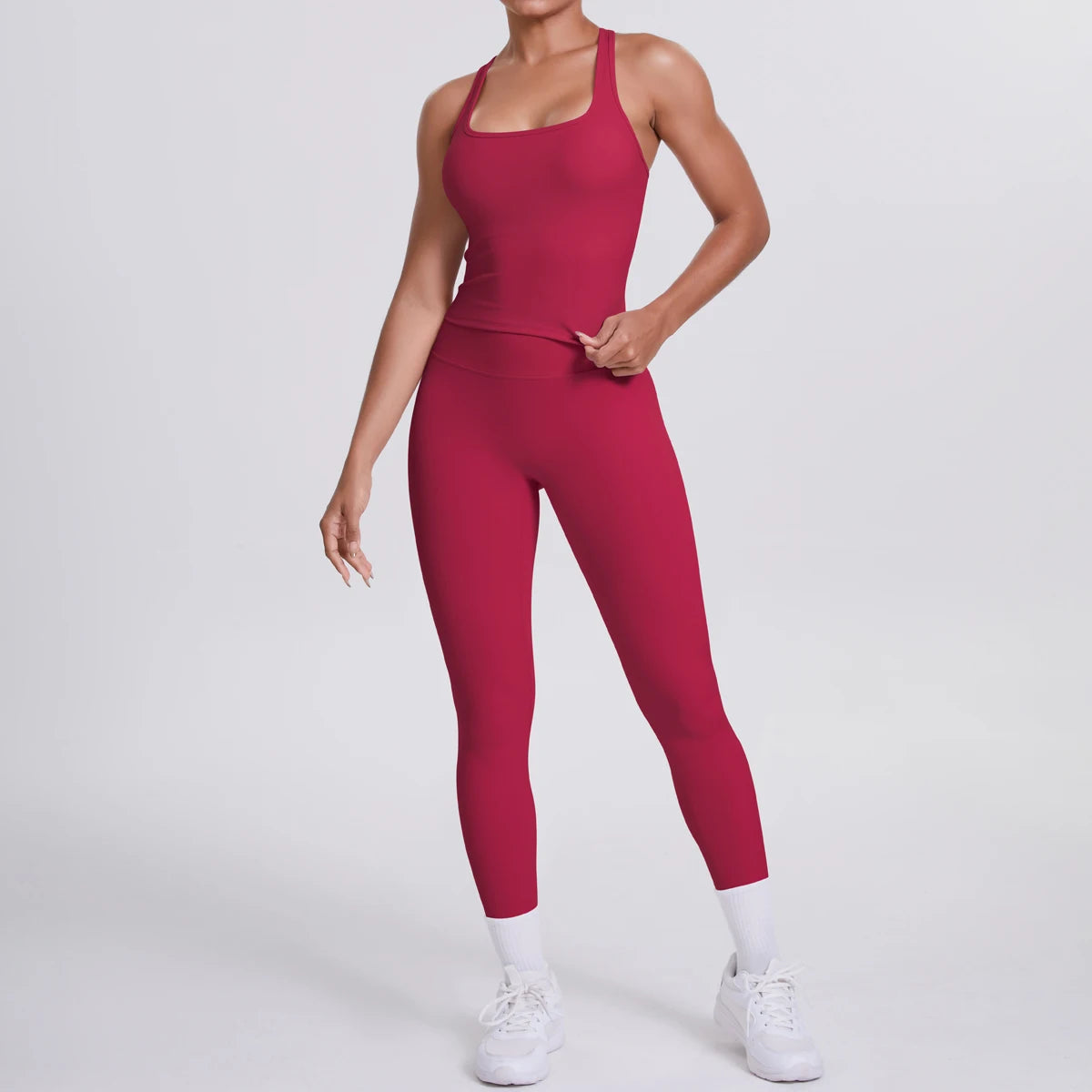 Women's Tummy Control Workout Set – Crossover Back Sports Bra & Leggings