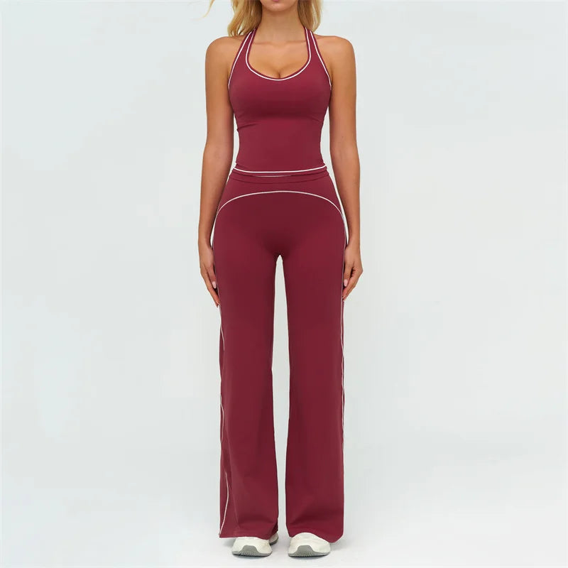 Contrast Trim Yoga Set – Sports Bra & High-Waist Leggings