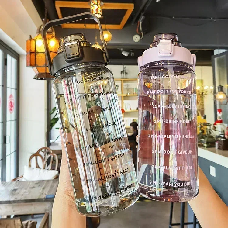 Motivational Water Bottle with Straw & Time Marker