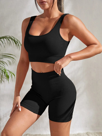 Ribbed Fitness Shorts Set for Women – Seamless Gym Outfit