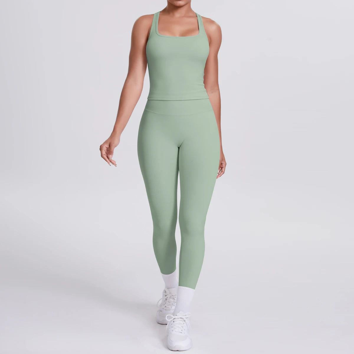 Women's Tummy Control Workout Set – Crossover Back Sports Bra & Leggings