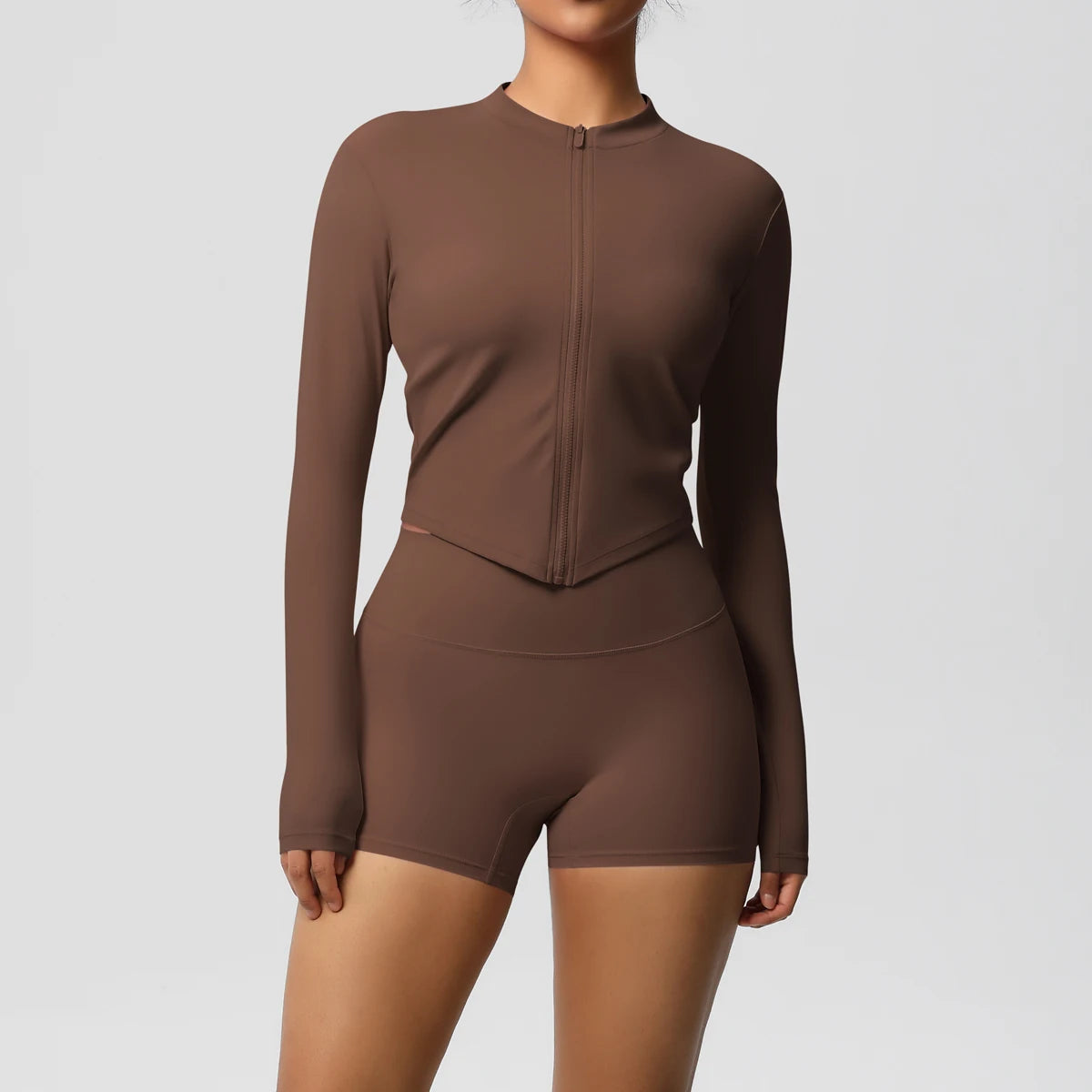 Women’s Zipper Jacket and Scrunch Shorts Workout Set