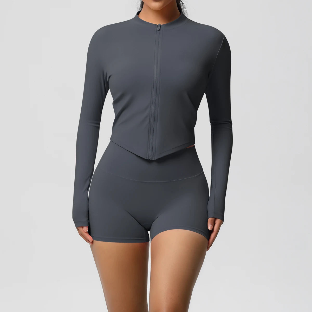 Women’s Zipper Jacket and Scrunch Shorts Workout Set
