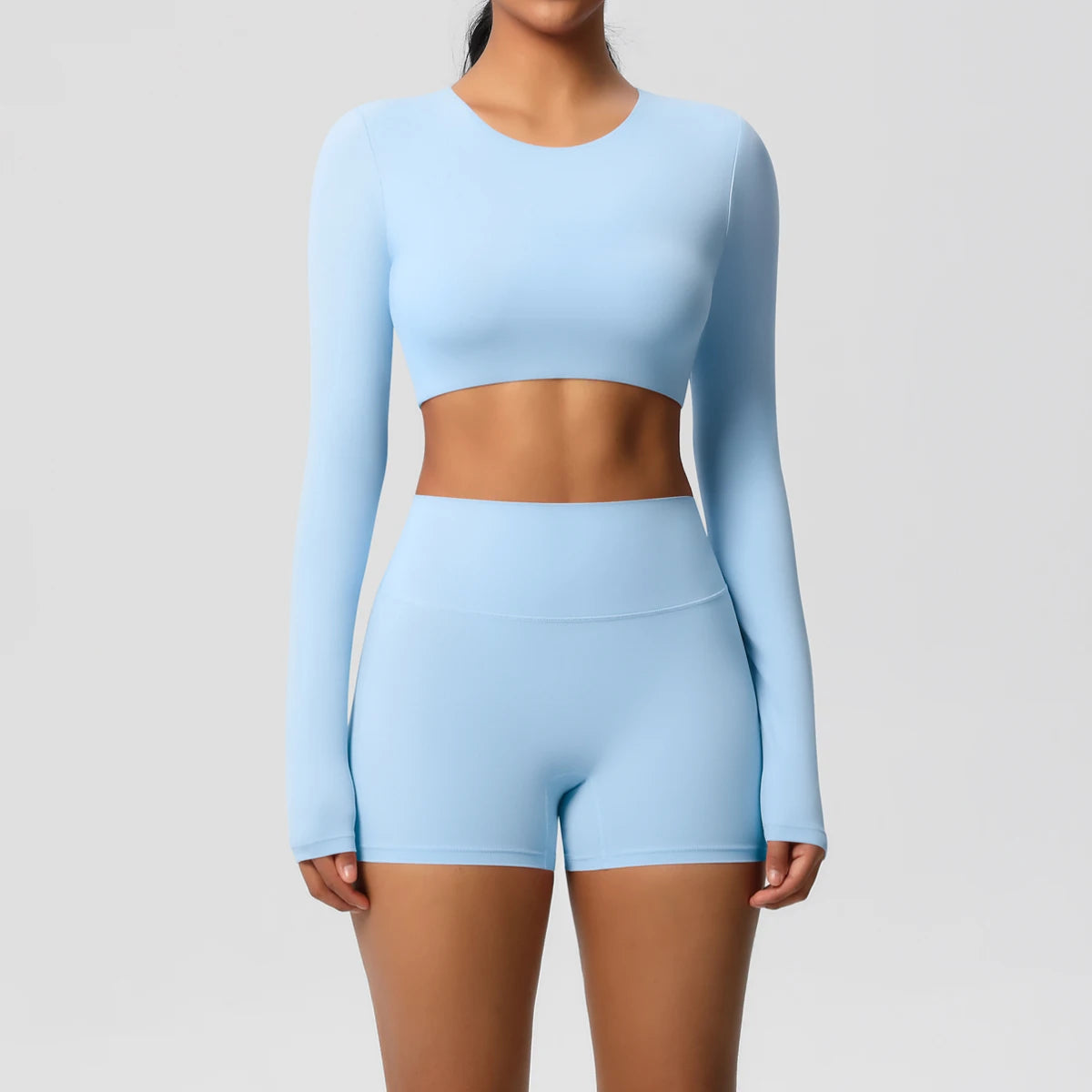 Women's 2-Piece Long Sleeve Yoga Set – High-Waisted Leggings & Crop Top Workout Outfit