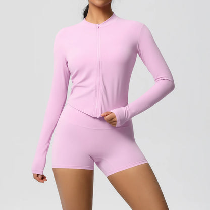 Women’s Zipper Jacket and Scrunch Shorts Workout Set