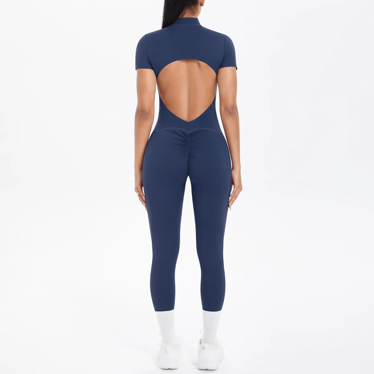 Women's Backless Scrunch Jumpsuit – Seamless Push-Up Yoga & Workout One-Piece