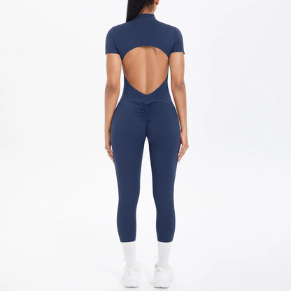 Women's Backless Scrunch Jumpsuit – Seamless Push-Up Yoga & Workout One-Piece