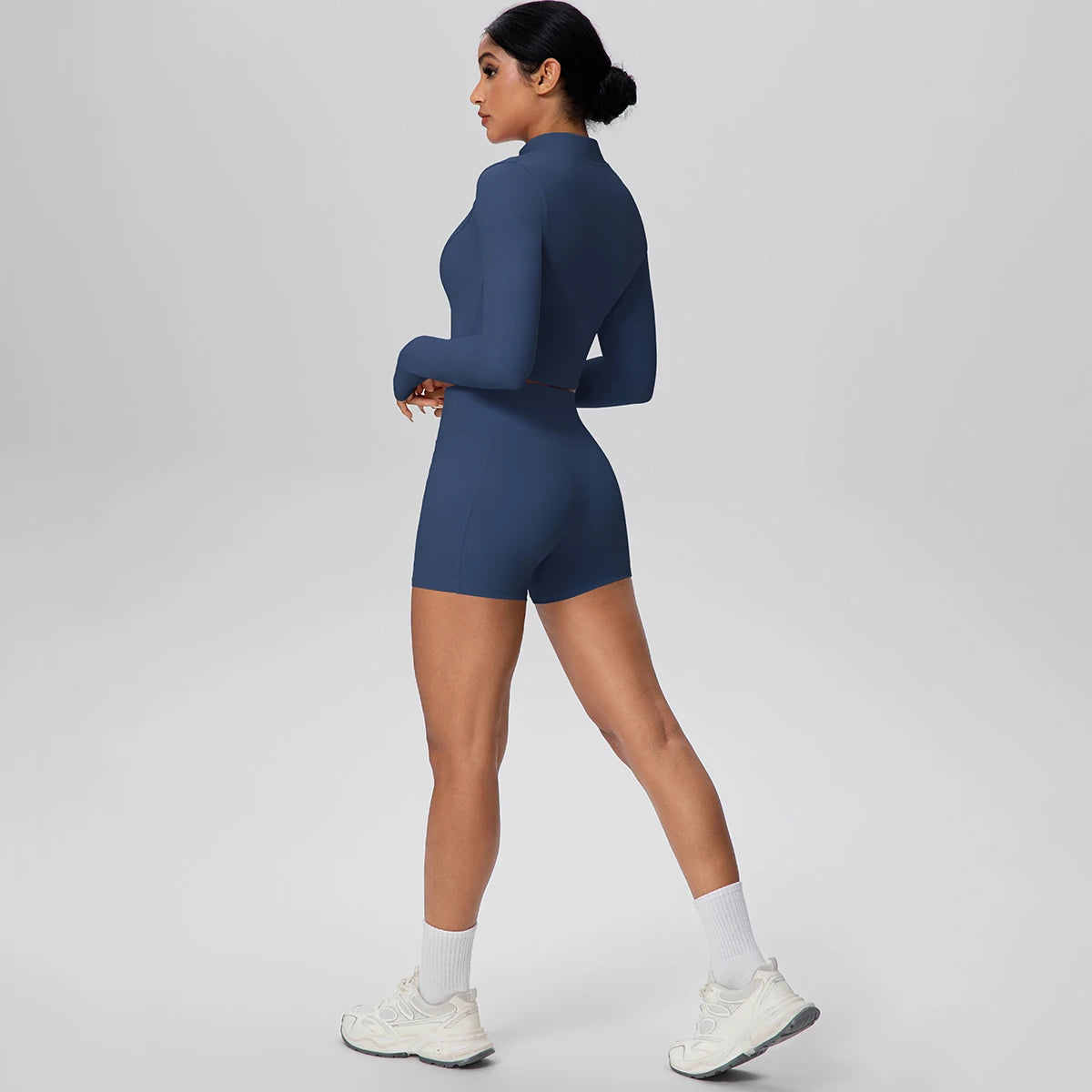 Women's Quick-Dry Running & Yoga Set – Zip-Up Jacket & Pocket Workout Shorts (2-Piece Activewear Set)