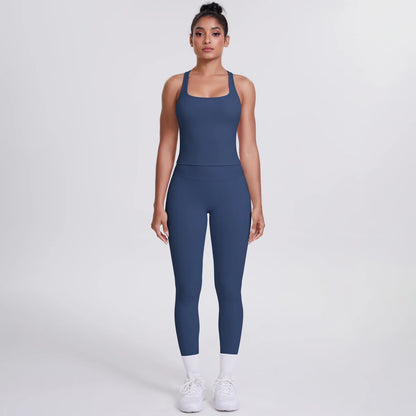 Women's Tummy Control Workout Set – Crossover Back Sports Bra & Leggings