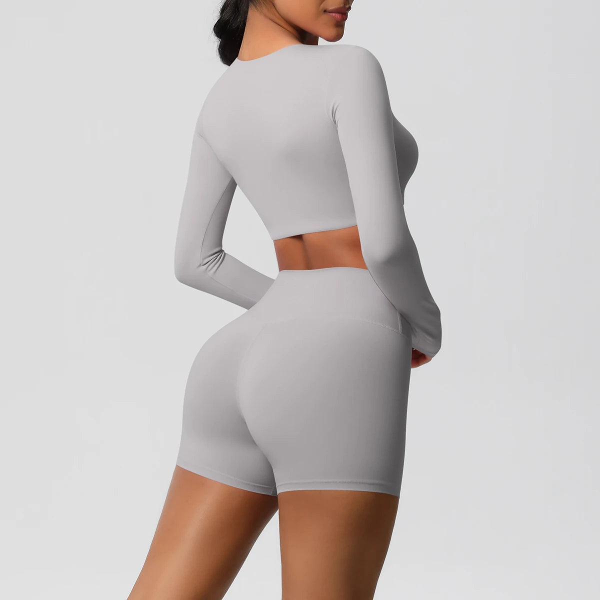 Women's 2-Piece Long Sleeve Yoga Set – High-Waisted Leggings & Crop Top Workout Outfit