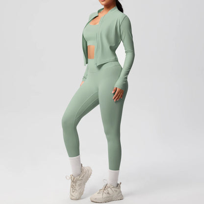 3-Piece SculptFit Yoga Set – Sports Bra, Zip Jacket & Leggings