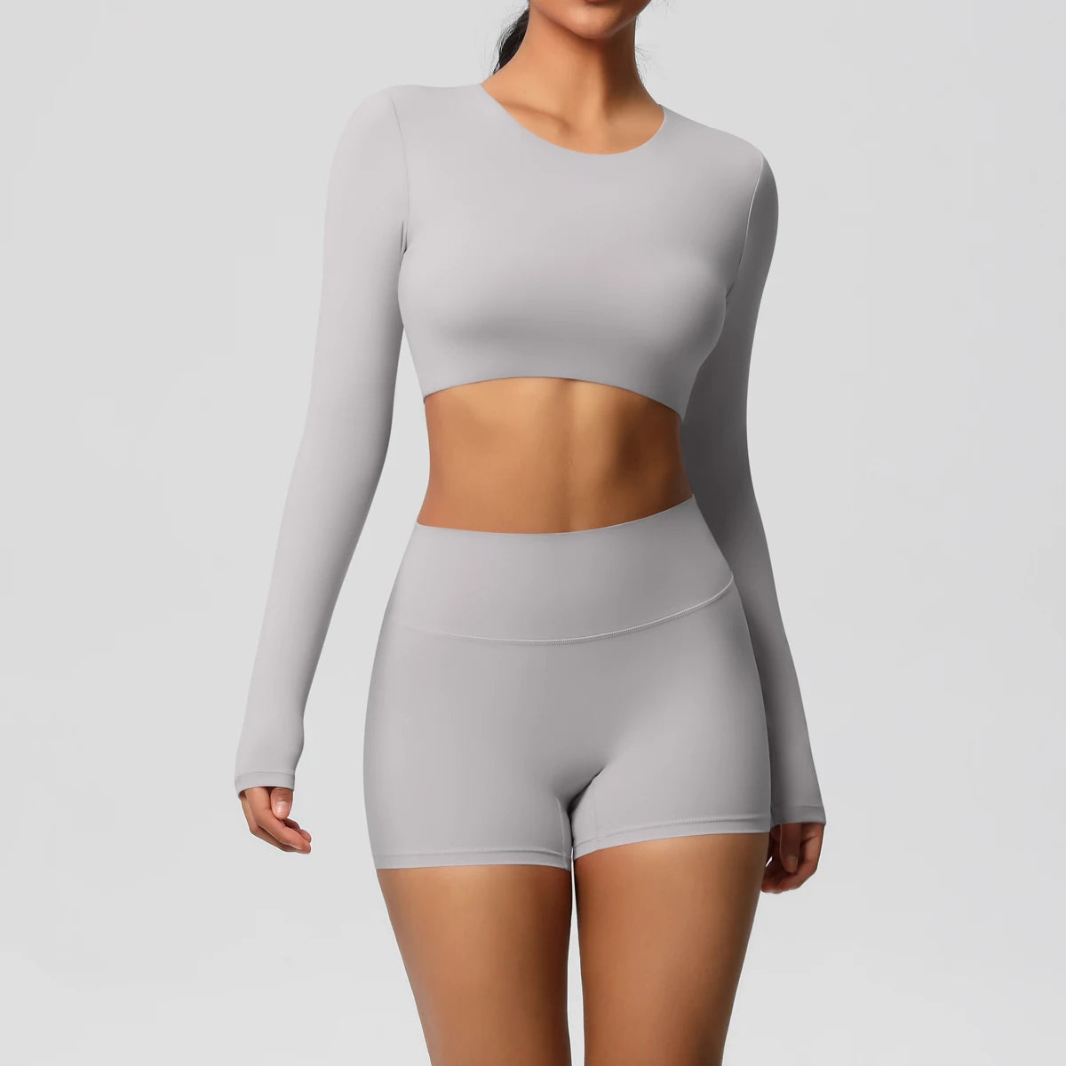 Women's 2-Piece Long Sleeve Yoga Set – High-Waisted Leggings & Crop Top Workout Outfit