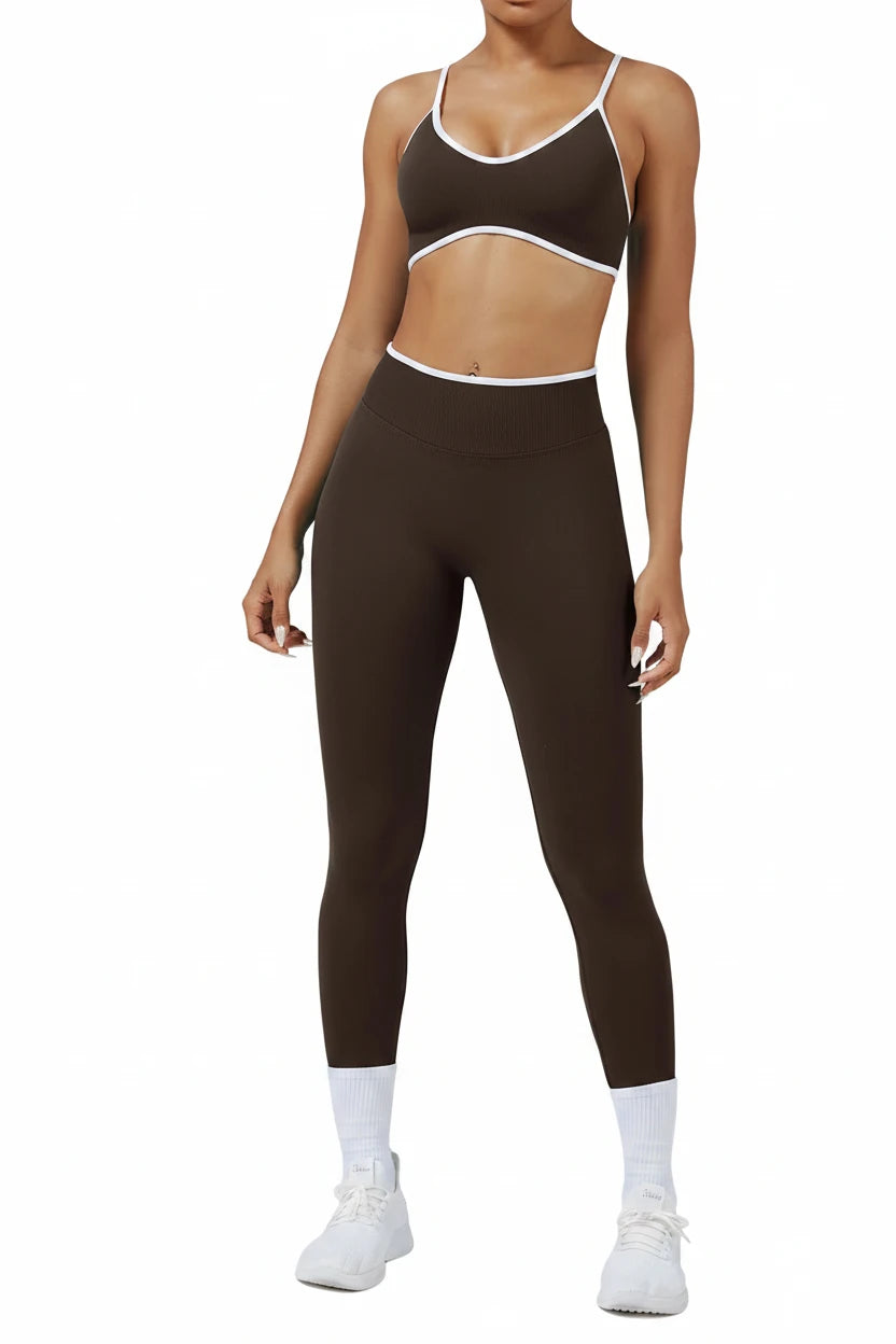 Women’s Color Block Yoga Set – Sports Bra & High-Waisted Shorts